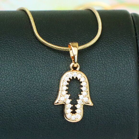 "Rose Gold Hamsa Pendant with Crystals – Symbol of Protection & Luck, XPPT1220 - Picture 1 of 13